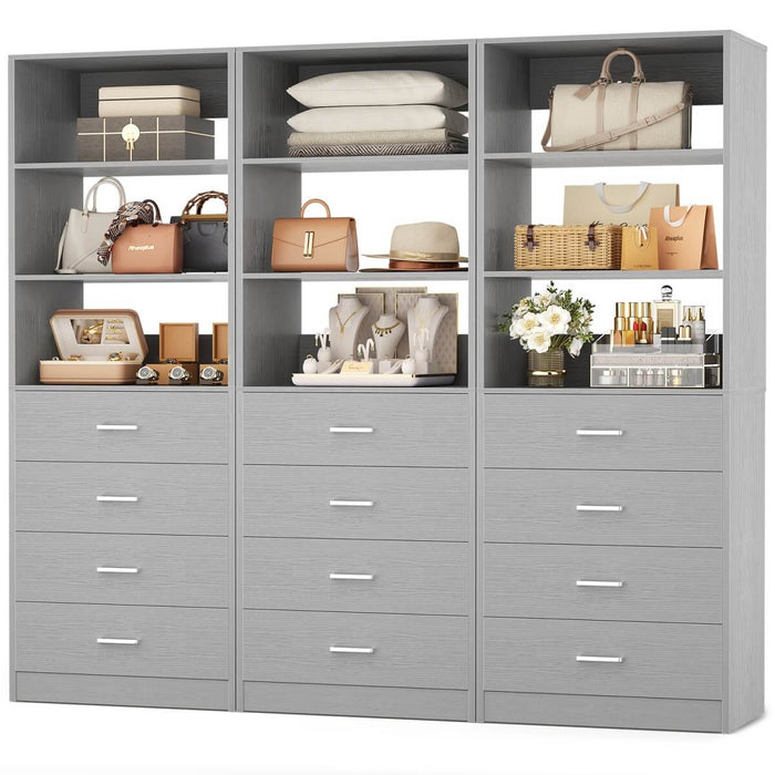 5.3FT Wood Closet Drawers Organizer System with 4 Drawers & Storage Shelves, 3 Packs