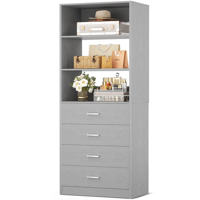 21.3'' Width Wooden Closet Drawer System with 4 Drawers and Open Shelves, Freestanding