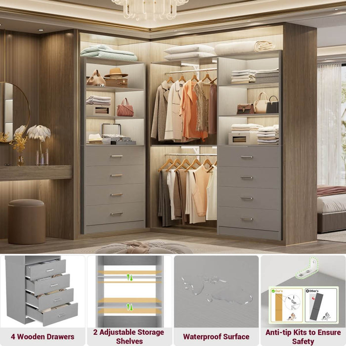 21.3'' Width Wooden Closet Drawer System with 4 Drawers and Open Shelves, Freestanding