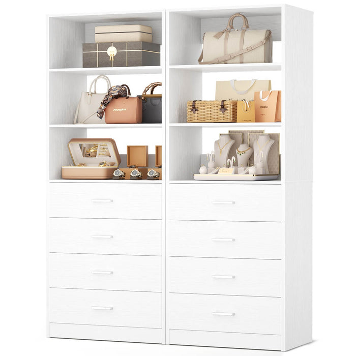 21.3'' Width Wooden Closet Drawer System with 4 Drawers and Open Shelves, 2 Sets
