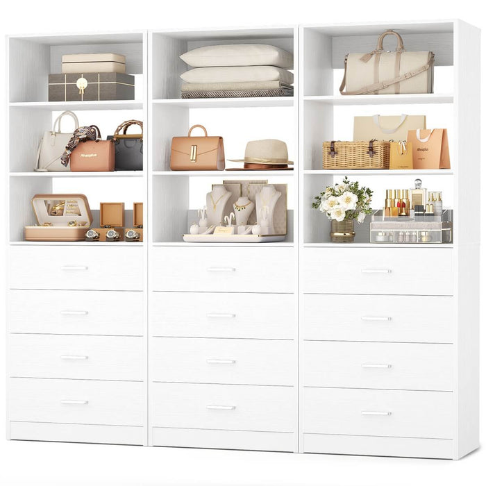 5.3FT Wood Closet Drawers Organizer System with 4 Drawers & Storage Shelves, 3 Packs