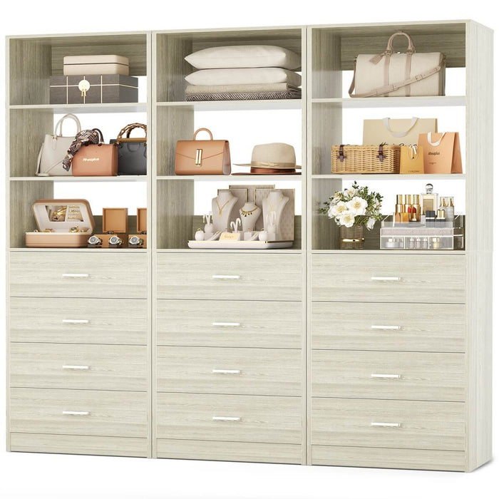 5.3FT Wood Closet Drawers Organizer System with 4 Drawers & Storage Shelves, 3 Packs