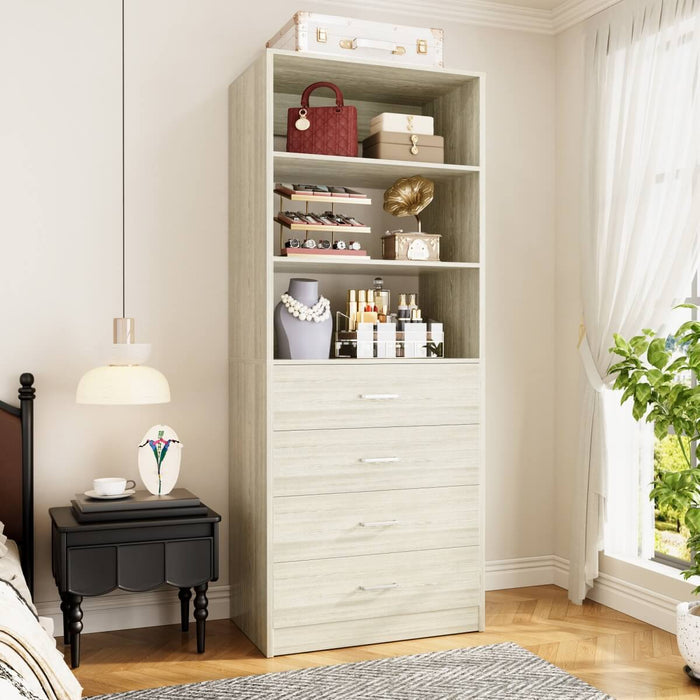 21.3'' Width Wooden Closet Drawer System with 4 Drawers and Open Shelves, Freestanding