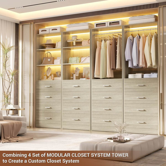 21.3'' Width Wooden Closet Drawer System with 4 Drawers and Open Shelves, Freestanding