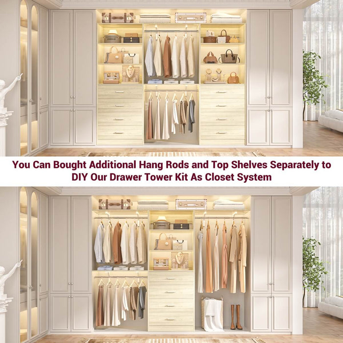 21.3'' Width Wooden Closet Drawer System with 4 Drawers and Open Shelves, Freestanding