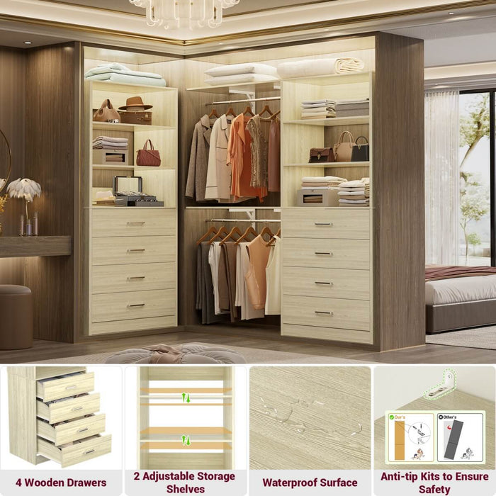 21.3'' Width Wooden Closet Drawer System with 4 Drawers and Open Shelves, Freestanding