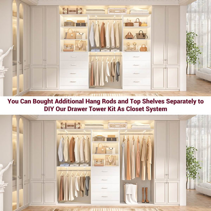 21.3'' Width Wooden Closet Drawer System with 4 Drawers and Open Shelves, Freestanding