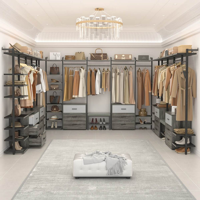 96'' Closet Organizer System with 6 Drawers, Walk-in Wardrobe Closet Clothing Rack