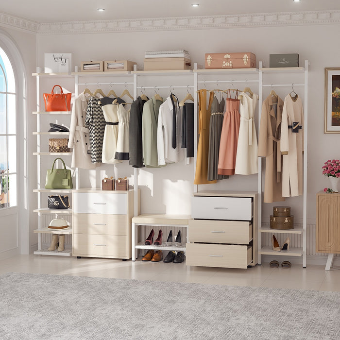 96'' Closet Organizer System with 6 Drawers, Walk-in Wardrobe Closet Clothing Rack