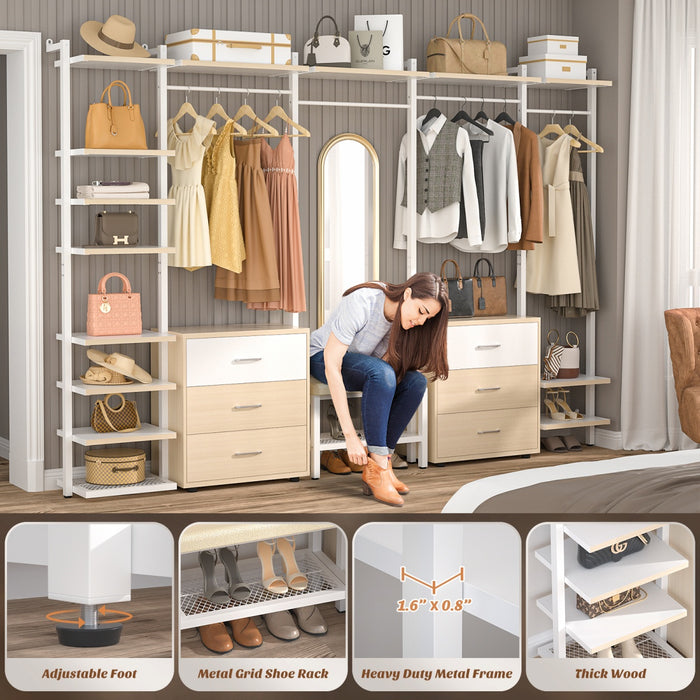 96'' Closet Organizer System with 6 Drawers, Walk-in Wardrobe Closet Clothing Rack
