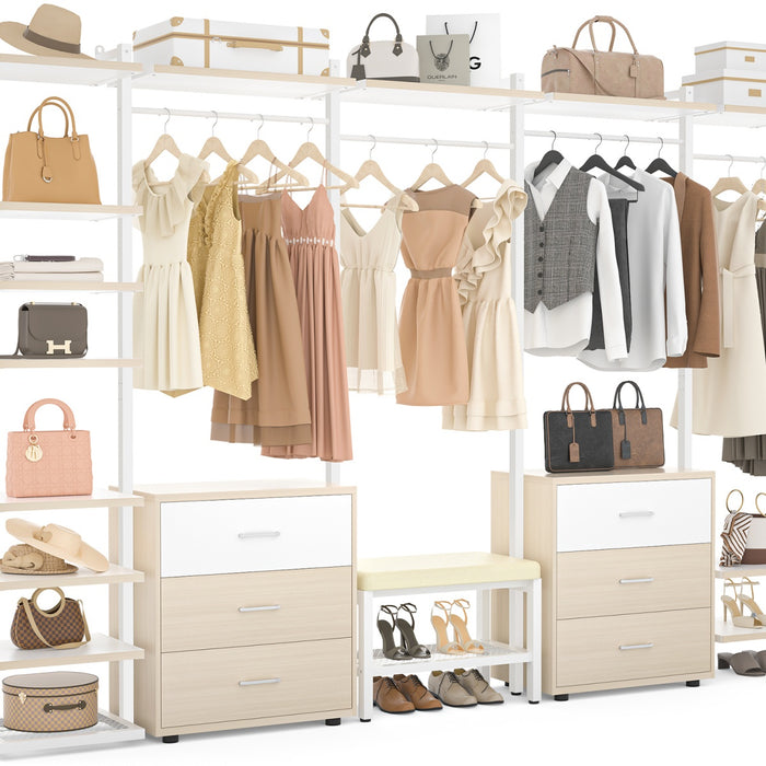 96'' Closet Organizer System with 6 Drawers, Walk-in Wardrobe Closet Clothing Rack