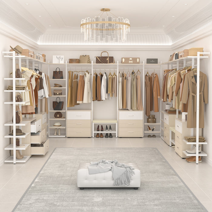 96'' Closet Organizer System with 6 Drawers, Walk-in Wardrobe Closet Clothing Rack