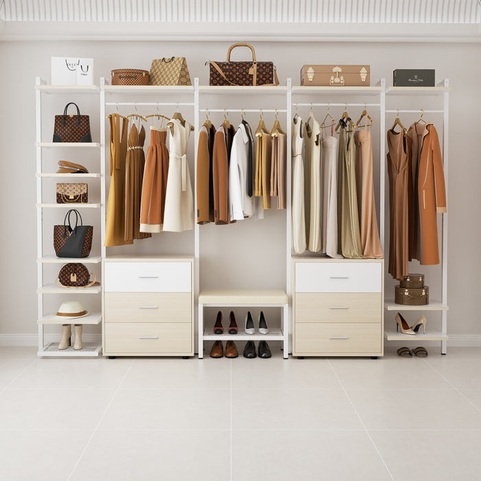96'' Closet Organizer System with 6 Drawers, Walk-in Wardrobe Closet Clothing Rack