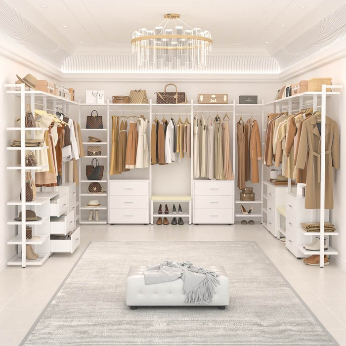 96'' Closet Organizer System with 6 Drawers, Walk-in Wardrobe Closet Clothing Rack