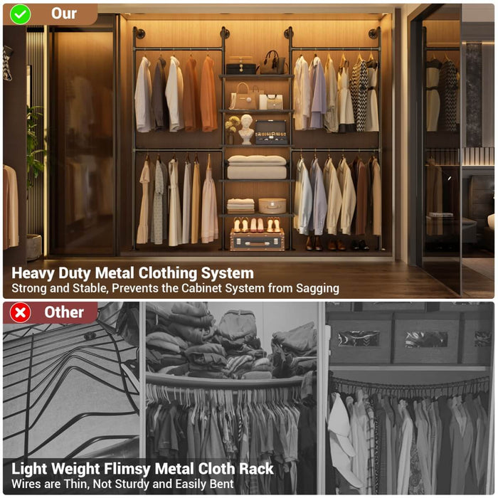 5-Tier Industrial Pipe Clothing Rack with 4 Hanging Rods for Clothes Hanging