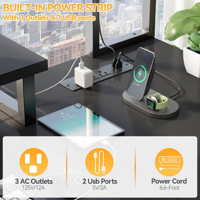 48.8'' Small LShaped Desk with Hutch, LED Lights and Power Outlets