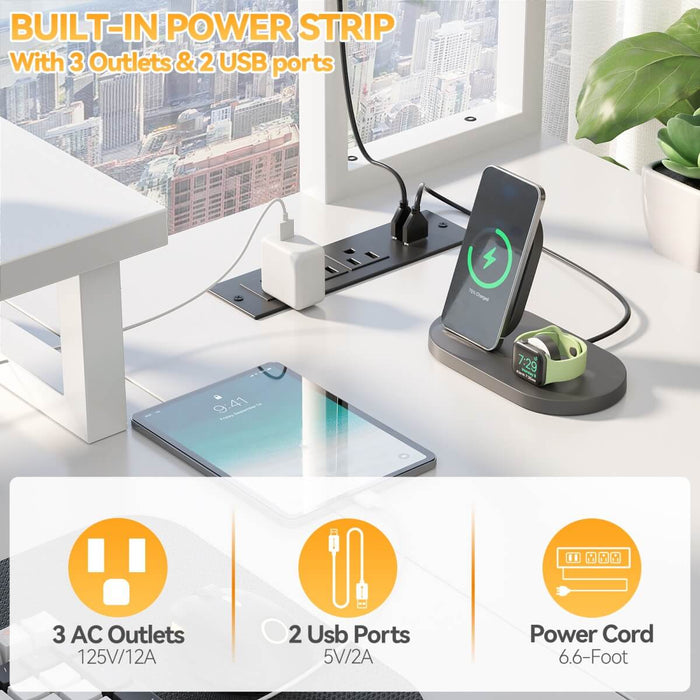 48.8'' Small LShaped Desk with Hutch, LED Lights and Power Outlets