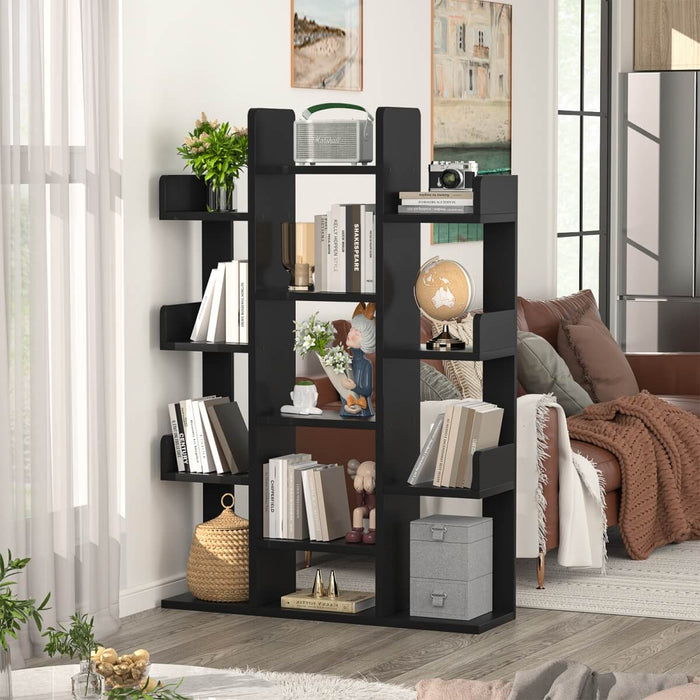 Tree-Shaped Wooden Bookcase Organization Shelf with 13 Compartments