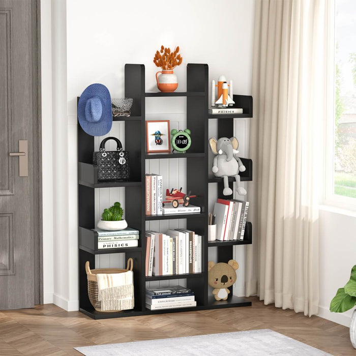 Tree-Shaped Wooden Bookcase Organization Shelf with 13 Compartments