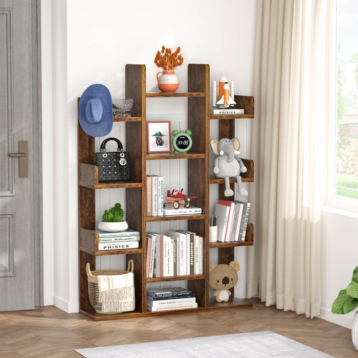 Tree-Shaped Wooden Bookcase Organization Shelf with 13 Compartments
