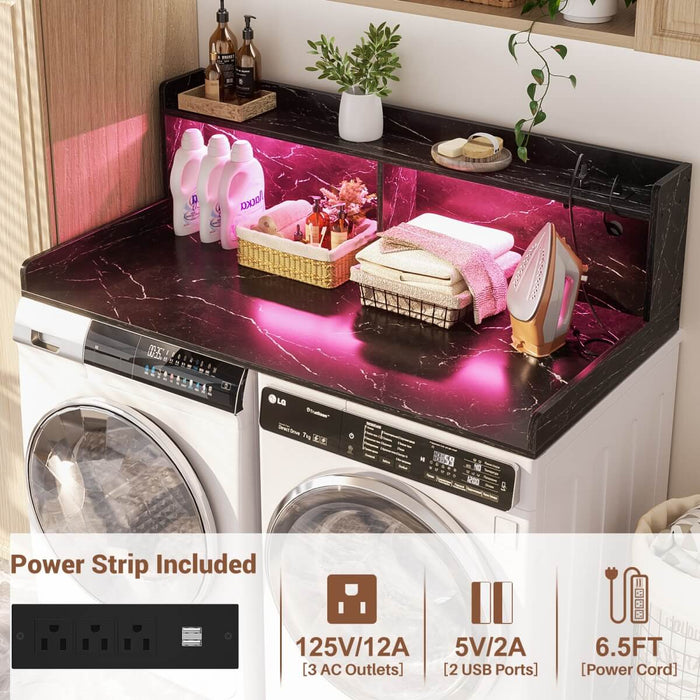 2-Tier Washer and Dryer Countertop with Power Outlets and LED Lights