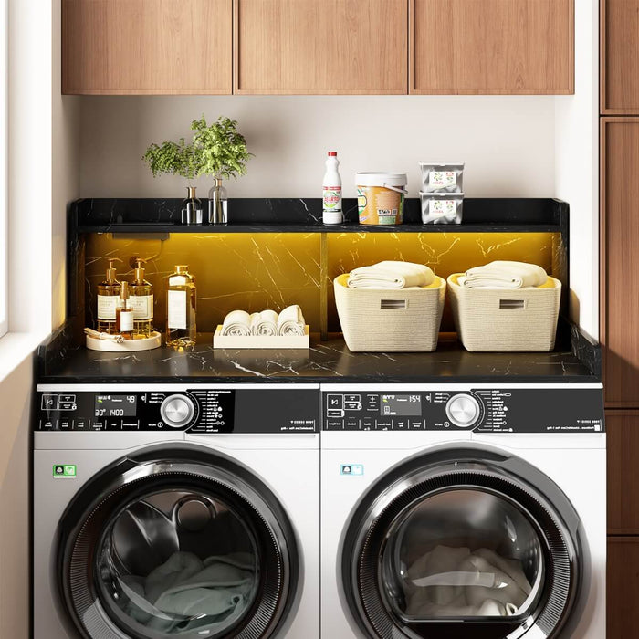 2-Tier Washer and Dryer Countertop with Power Outlets and LED Lights