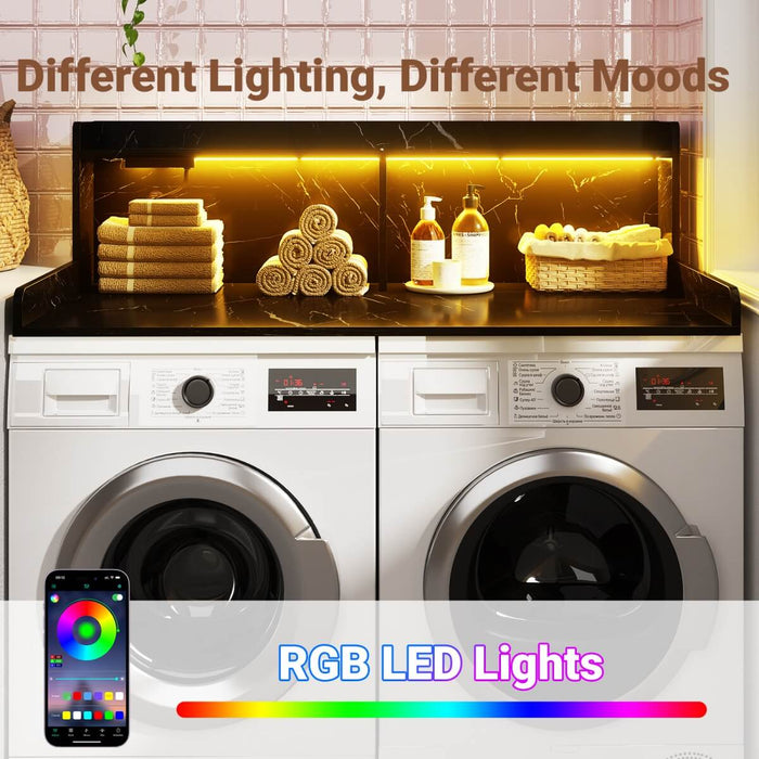 2-Tier Washer and Dryer Countertop with Power Outlets and LED Lights