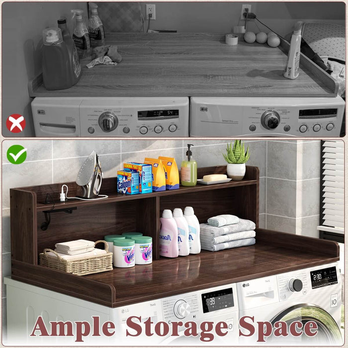 2-Tier Washer and Dryer Countertop with Power Outlets and LED Lights