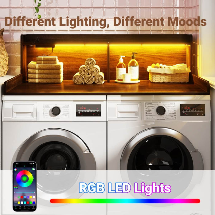 2-Tier Washer and Dryer Countertop with Power Outlets and LED Lights