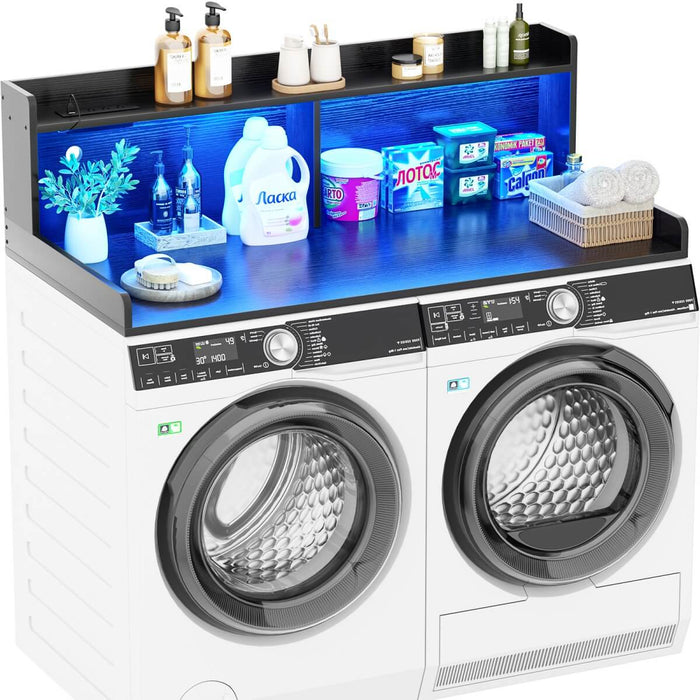 2-Tier Washer and Dryer Countertop with Power Outlets and LED Lights