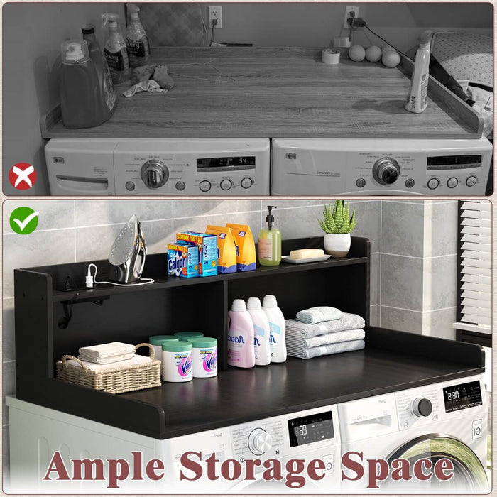 2-Tier Washer and Dryer Countertop with Power Outlets and LED Lights