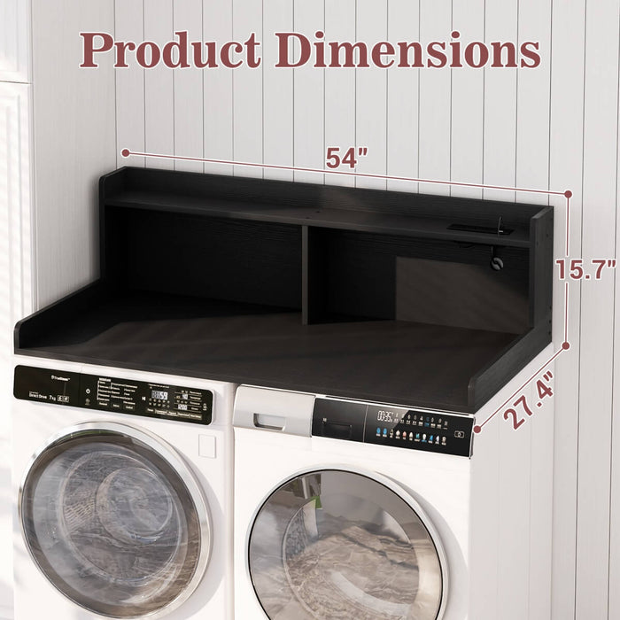 2-Tier Washer and Dryer Countertop with Power Outlets and LED Lights