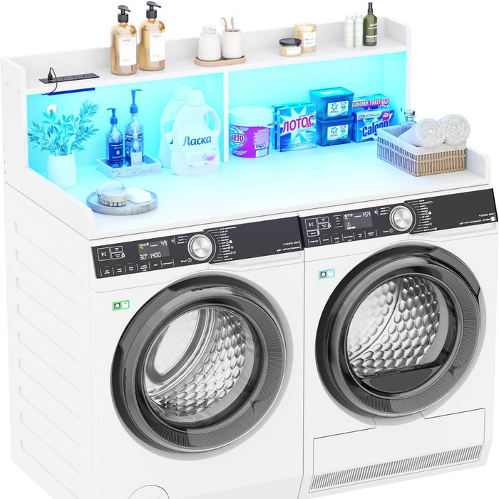 2-Tier Washer and Dryer Countertop with Power Outlets and LED Lights