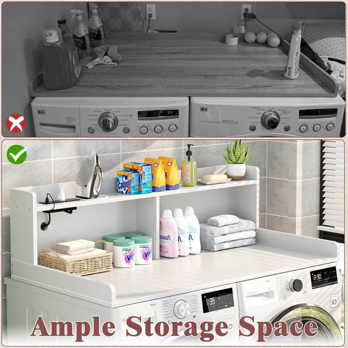 2-Tier Washer and Dryer Countertop with Power Outlets and LED Lights