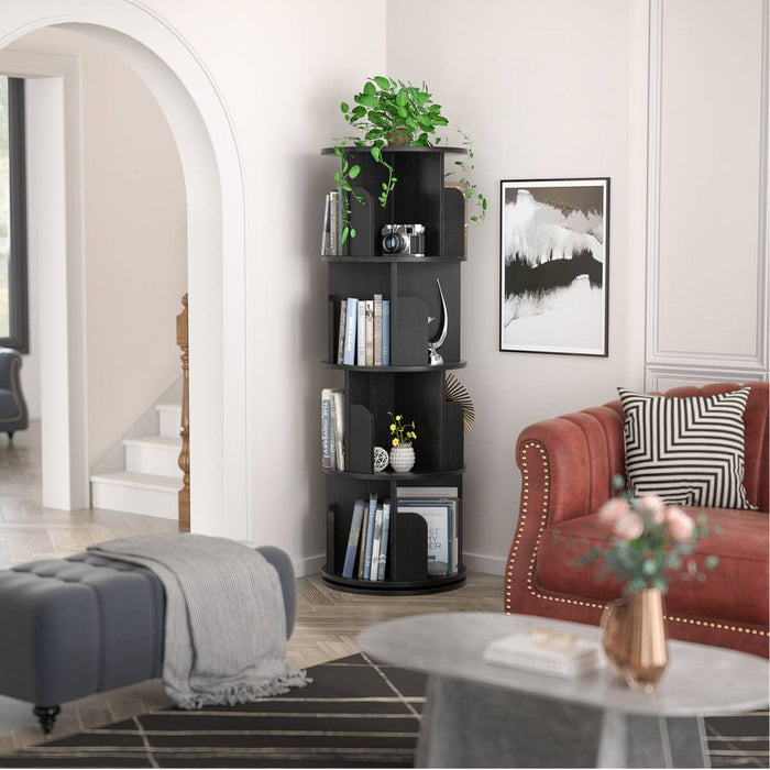 4-Tier Wooden 360 Rotating Bookshelf, Book Organizer Shelf Tower