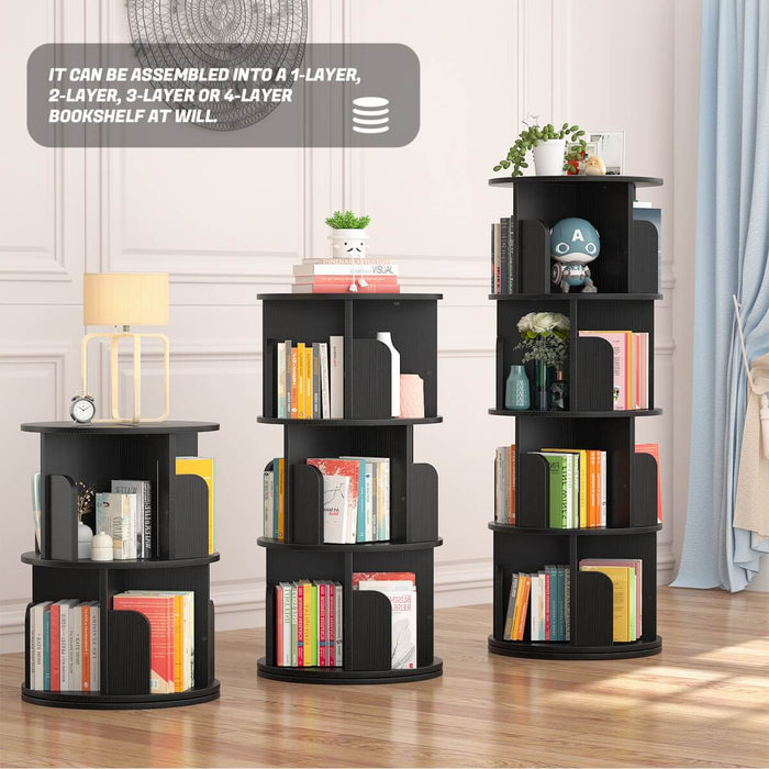 4-Tier Wooden 360 Rotating Bookshelf, Book Organizer Shelf Tower