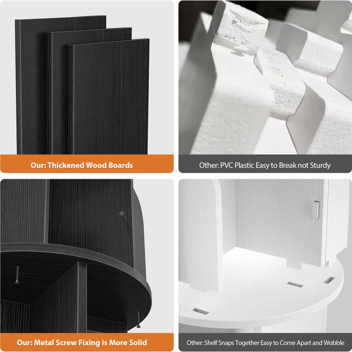 4-Tier Wooden 360 Rotating Bookshelf, Book Organizer Shelf Tower