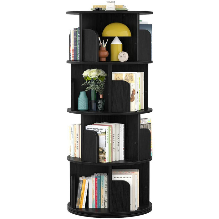 4-Tier Wooden 360 Rotating Bookshelf, Book Organizer Shelf Tower