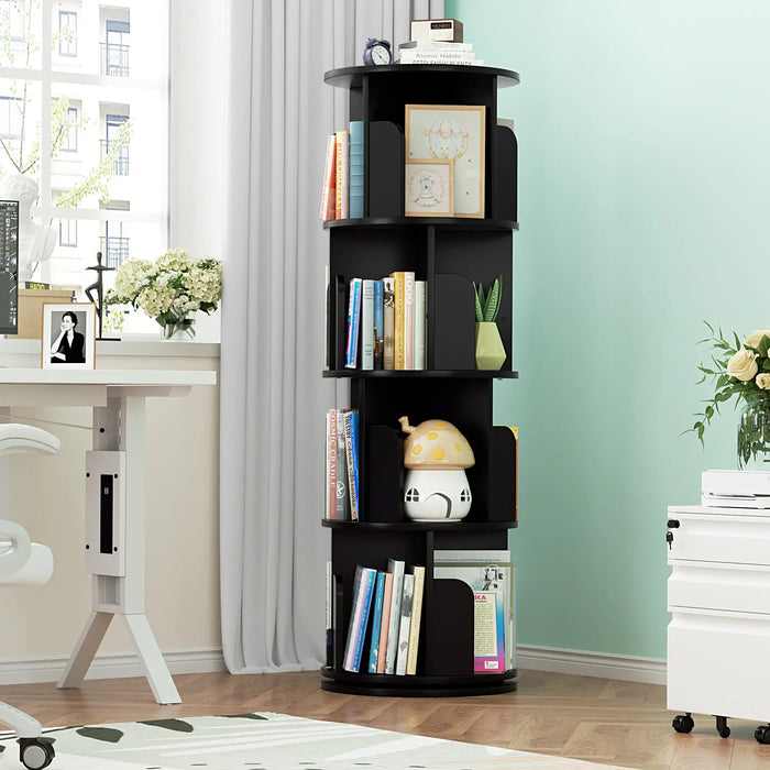 4-Tier Wooden 360 Rotating Bookshelf, Book Organizer Shelf Tower