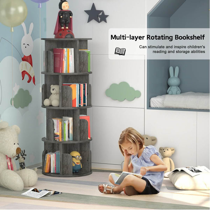 4-Tier Wooden 360 Rotating Bookshelf, Book Organizer Shelf Tower