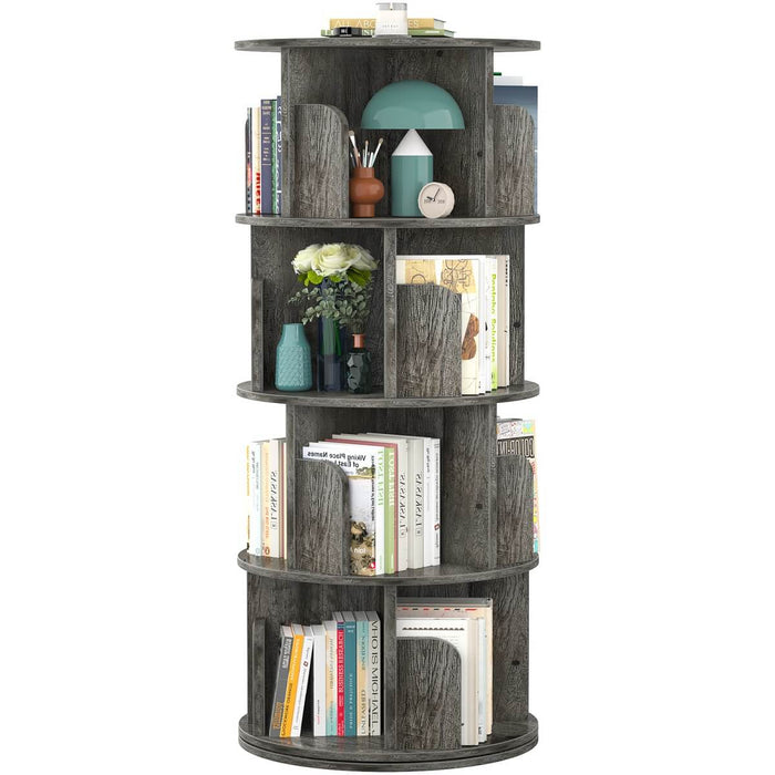 4-Tier Wooden 360 Rotating Bookshelf, Book Organizer Shelf Tower