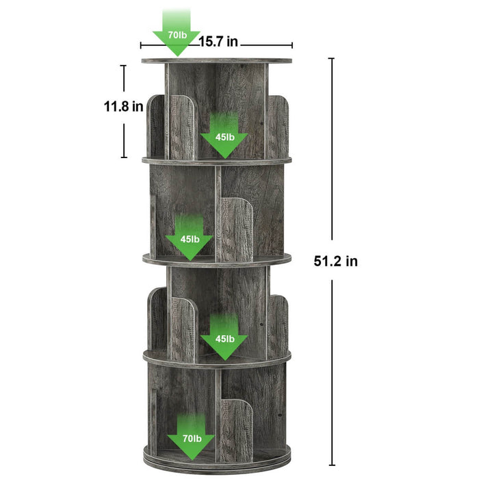 4-Tier Wooden 360 Rotating Bookshelf, Book Organizer Shelf Tower
