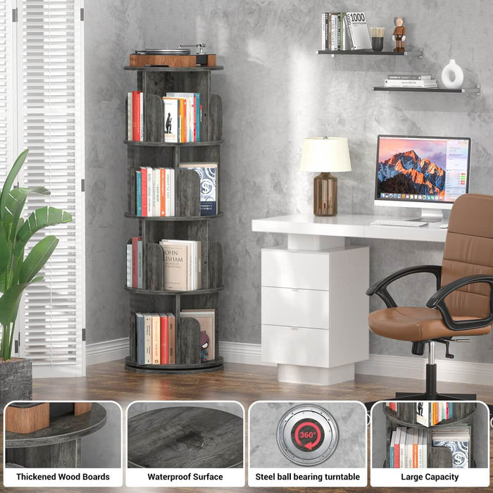 4-Tier Wooden 360 Rotating Bookshelf, Book Organizer Shelf Tower