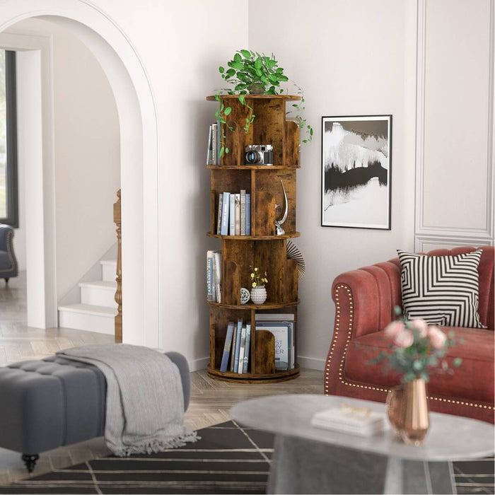 4-Tier Wooden 360 Rotating Bookshelf, Book Organizer Shelf Tower