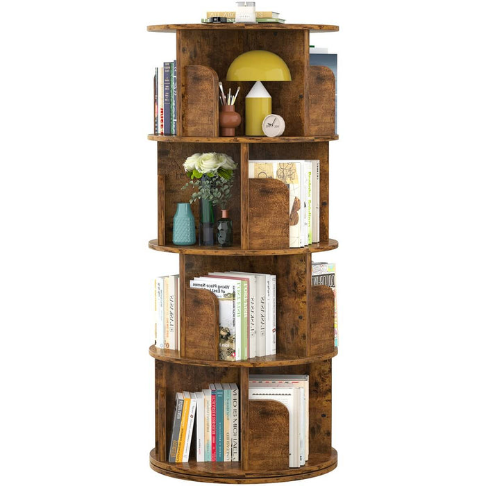 4-Tier Wooden 360 Rotating Bookshelf, Book Organizer Shelf Tower