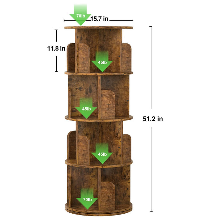 4-Tier Wooden 360 Rotating Bookshelf, Book Organizer Shelf Tower