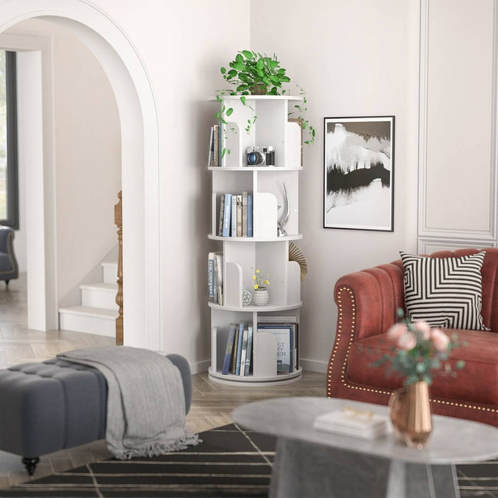 4-Tier Wooden 360 Rotating Bookshelf, Book Organizer Shelf Tower