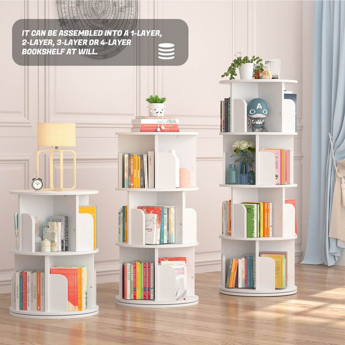 4-Tier Wooden 360 Rotating Bookshelf, Book Organizer Shelf Tower