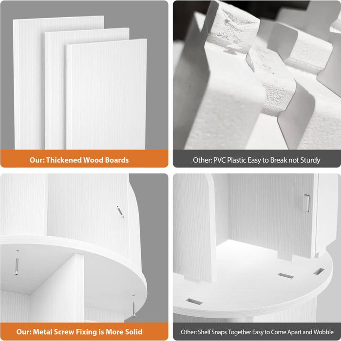 4-Tier Wooden 360 Rotating Bookshelf, Book Organizer Shelf Tower