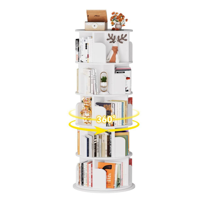 5-Tier Wooden Rotating Bookshelf, Bookcase Storage Rack